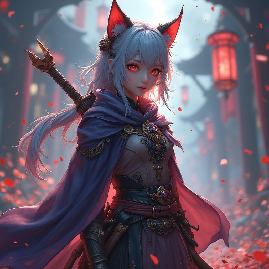 Muichiro Tokito with Cat Ears in Fantasy Art Style
