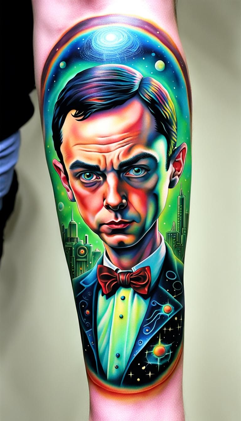 3D surreal tattoo Sheldon Cooper  is a full sleeve tattoo