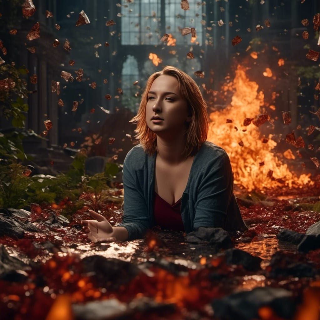 Surreal Woman Amidst Elements in Detailed Matte Painting