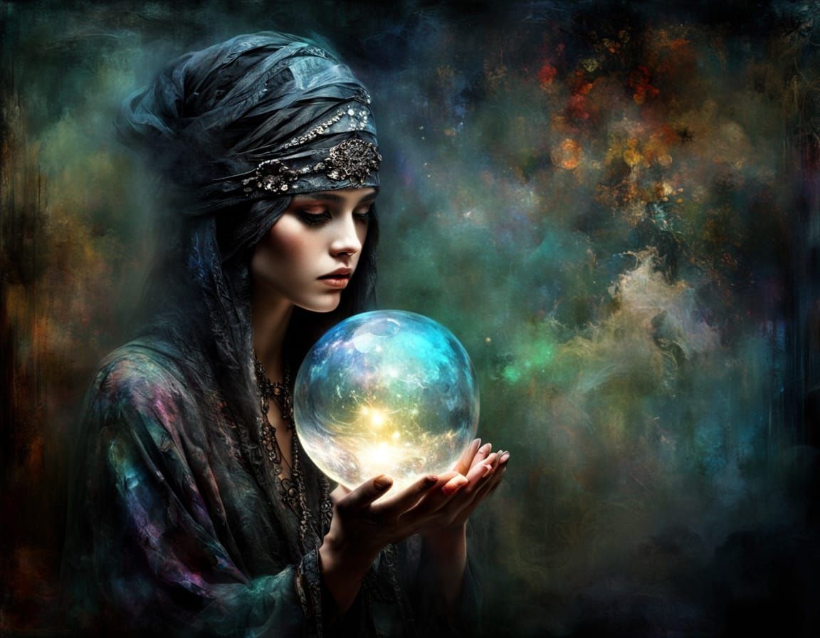 Mysterious Blindfolded Diviner at Misty Crossroads