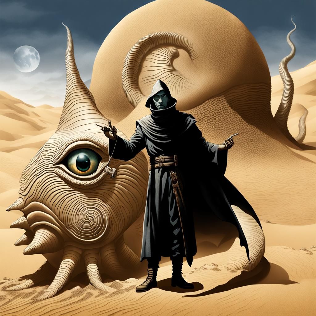 Sandworm with Human Face in Desert Palace
