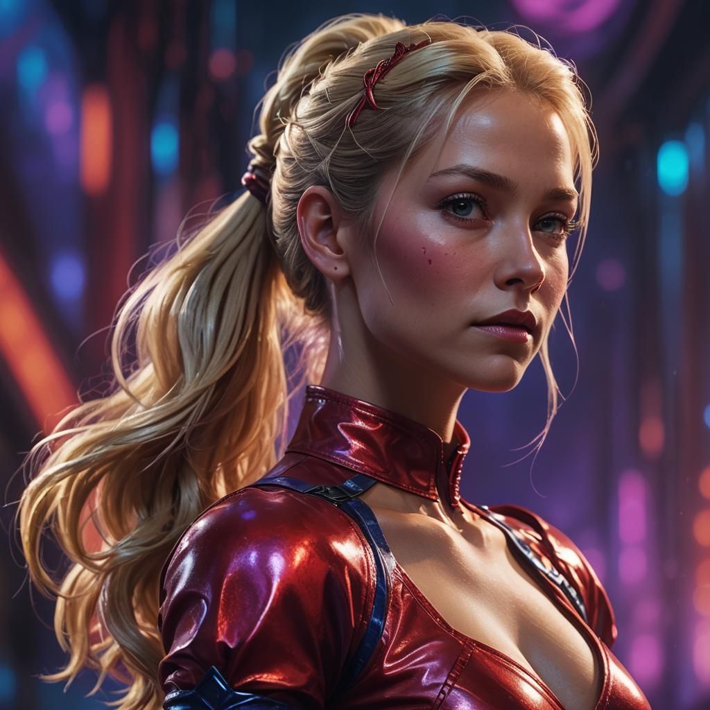 Woman in Red PVC Dress: Fantasy Concept Art