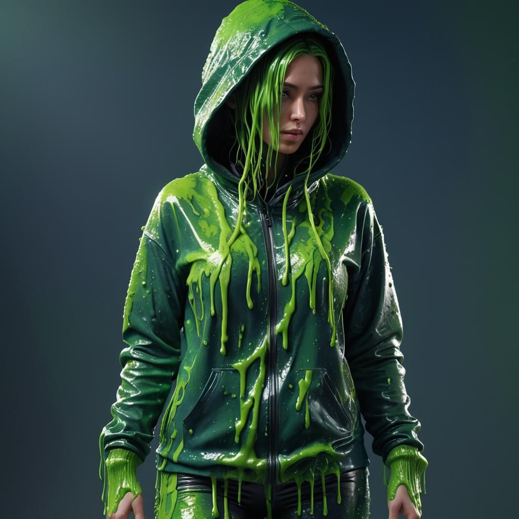 Girl Covered in Green Slime: Realistic Digital Art