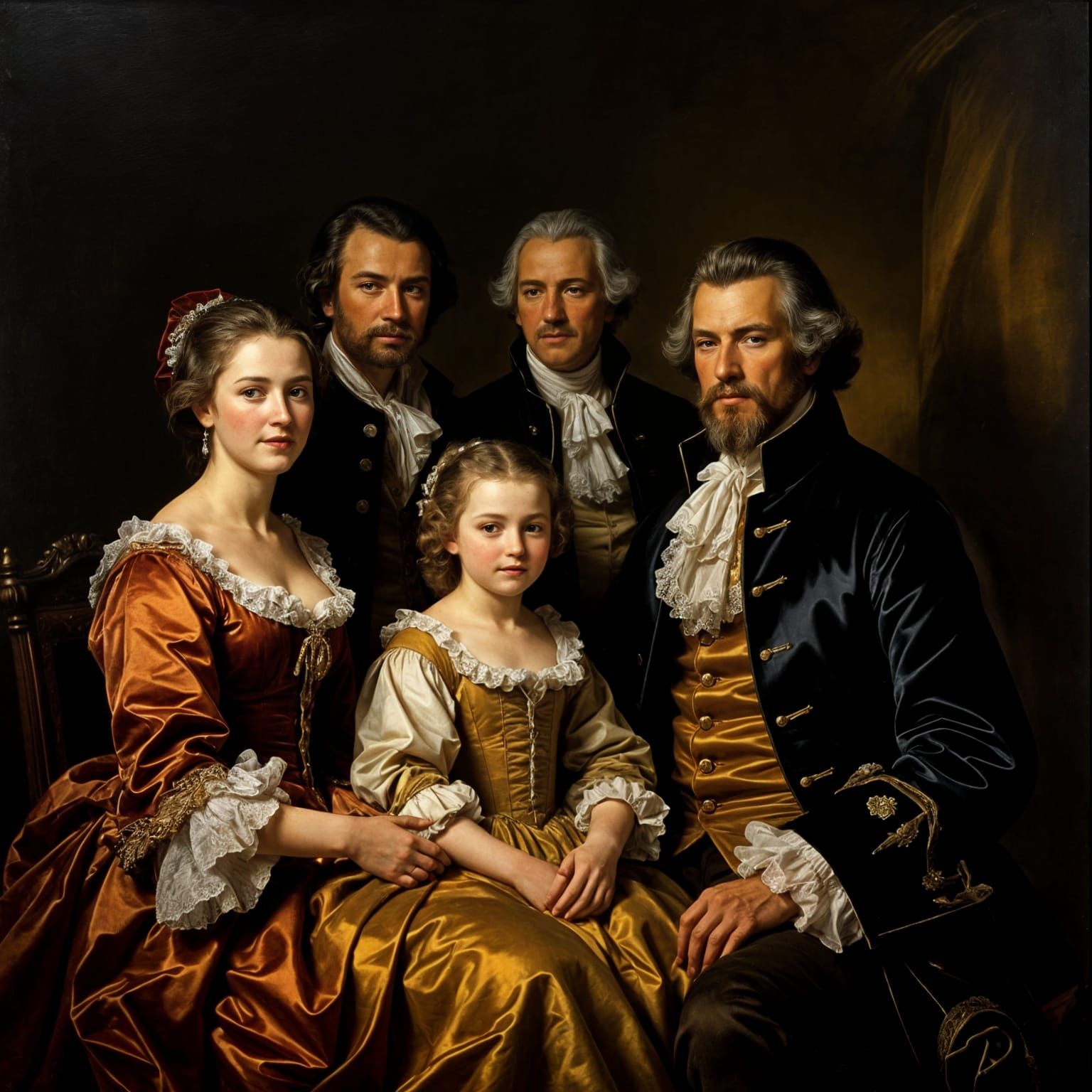 1700s Realistic Oil Painting of Noble Family