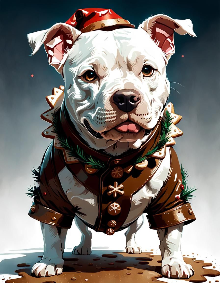 Cute Gingerbread Pitbull in Digital Painting Style
