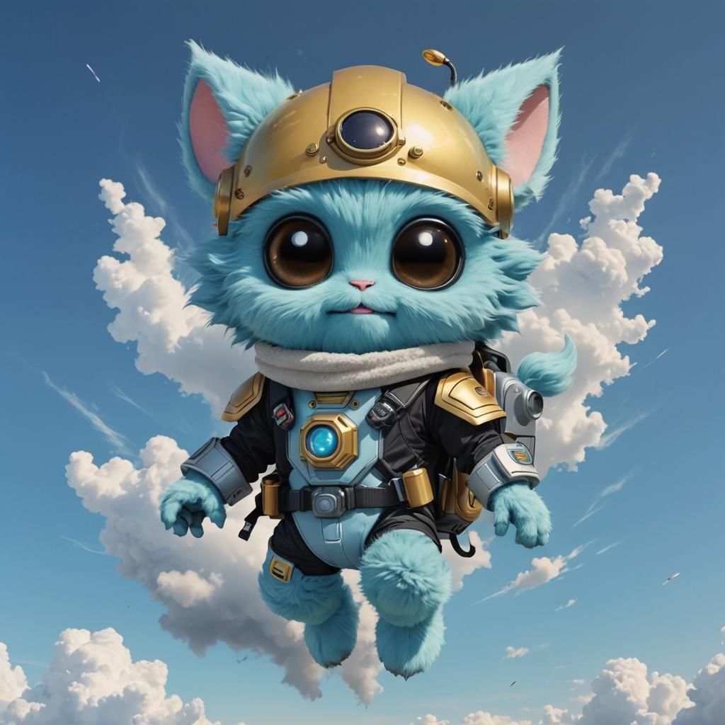 Cute Flying Alien Chibi Mascot with Jetpack