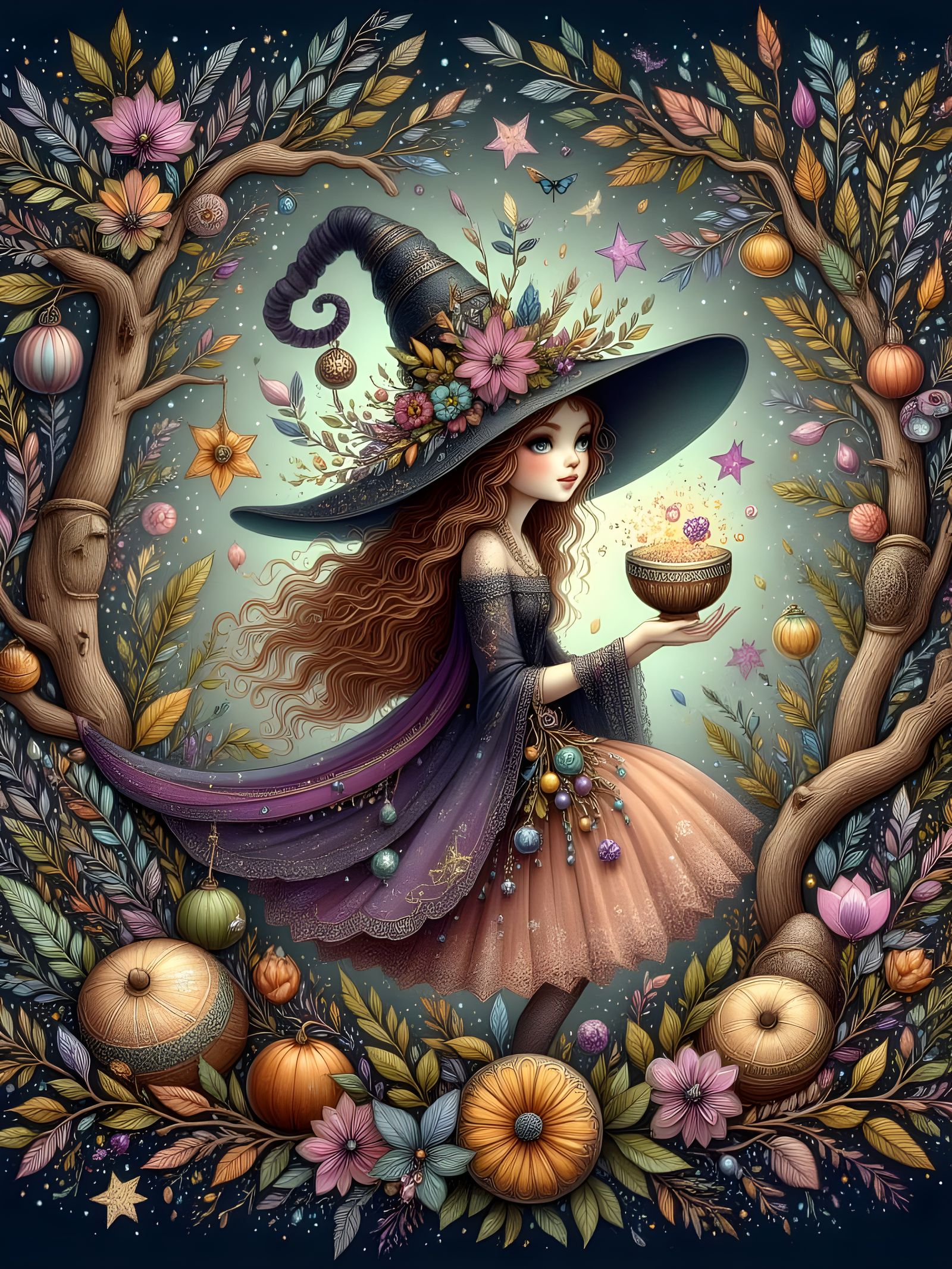 Whimsical Witch in Enchanted Forest Glade