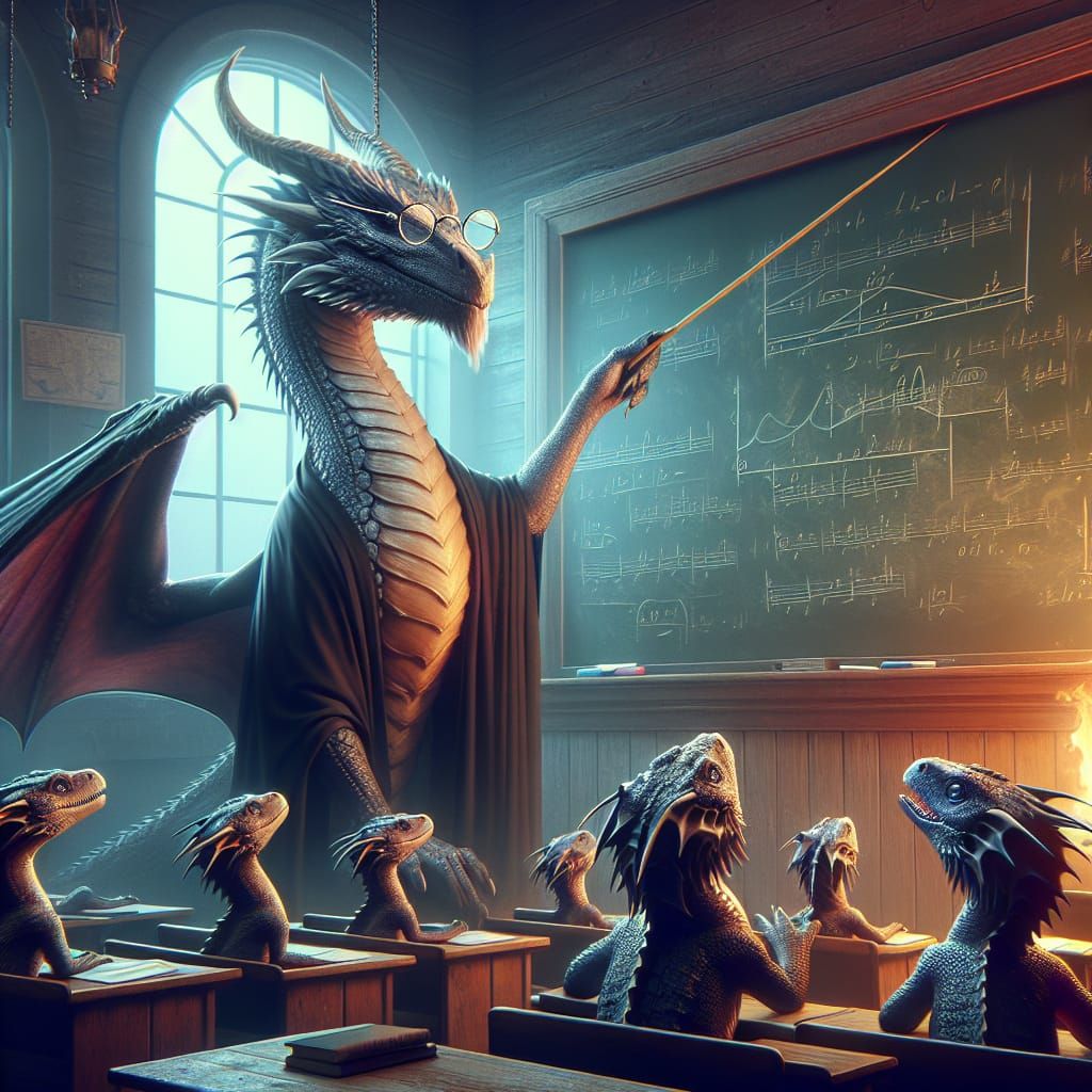 Realistic Dragon Teacher in Fantasy Concept Art