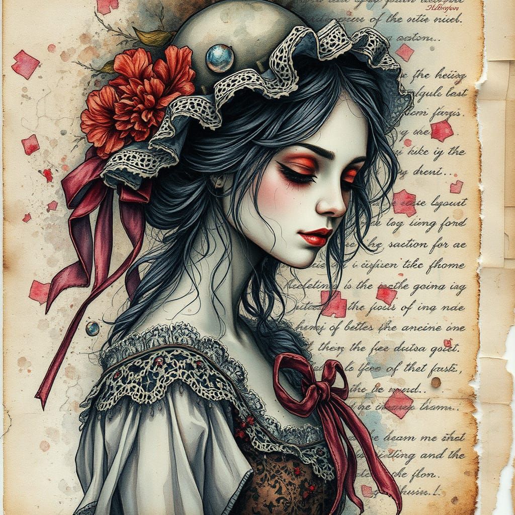 Mysterious Watercolor Enigma in Vintage Spooky Style