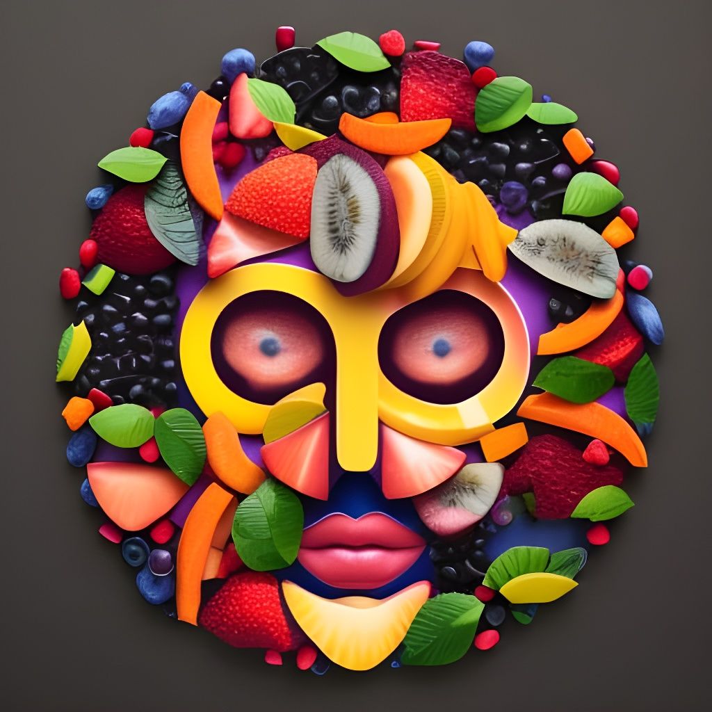 Fruit Collage Face in Yoga Meditation Pose