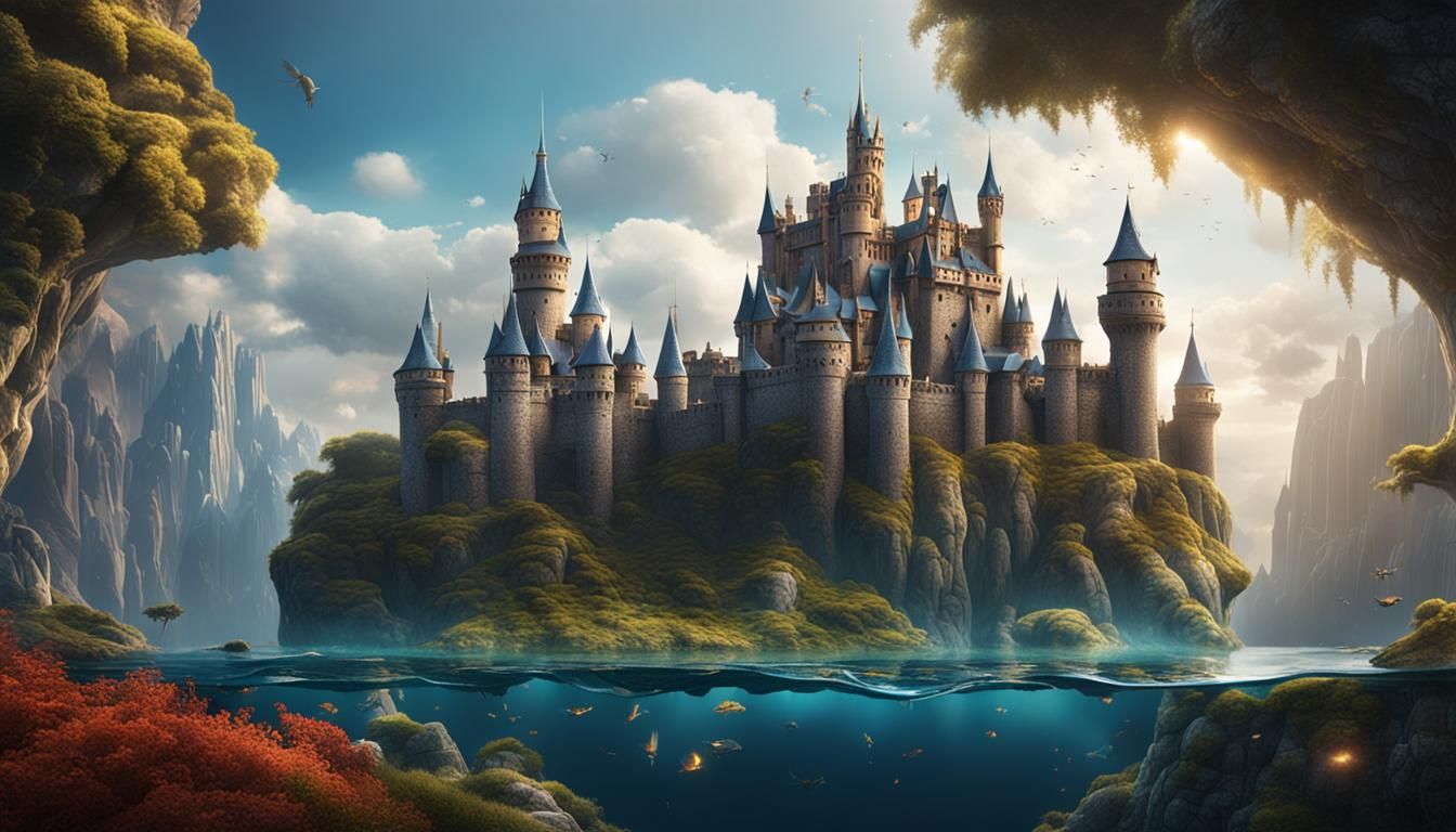 Floating Island Castle: Detailed Matte Painting
