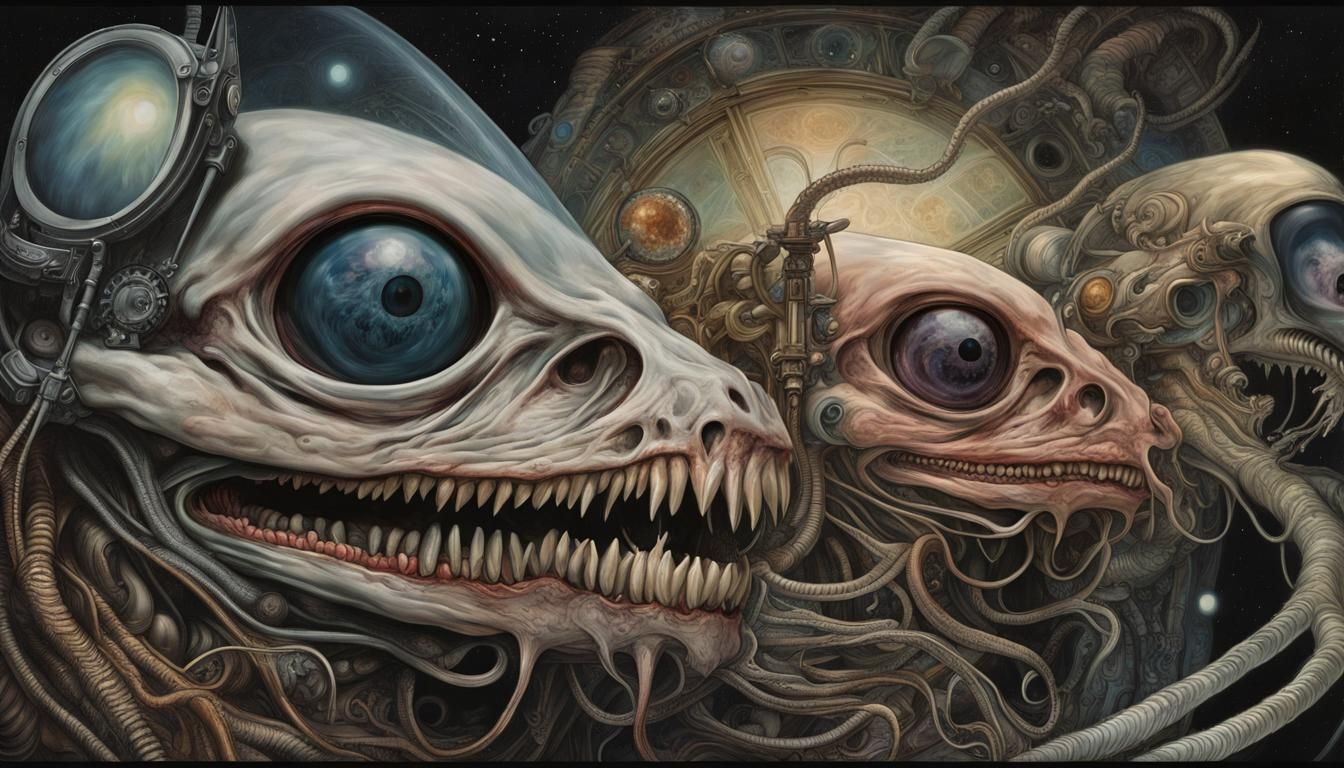 Surreal Space Eels in Alien Art Nouveau Style