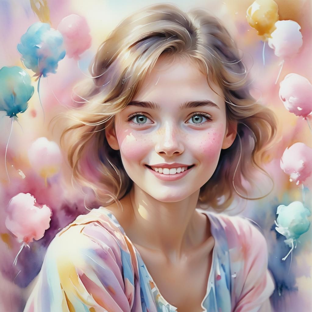 Dreamy Memory Portrait in Watercolor Style