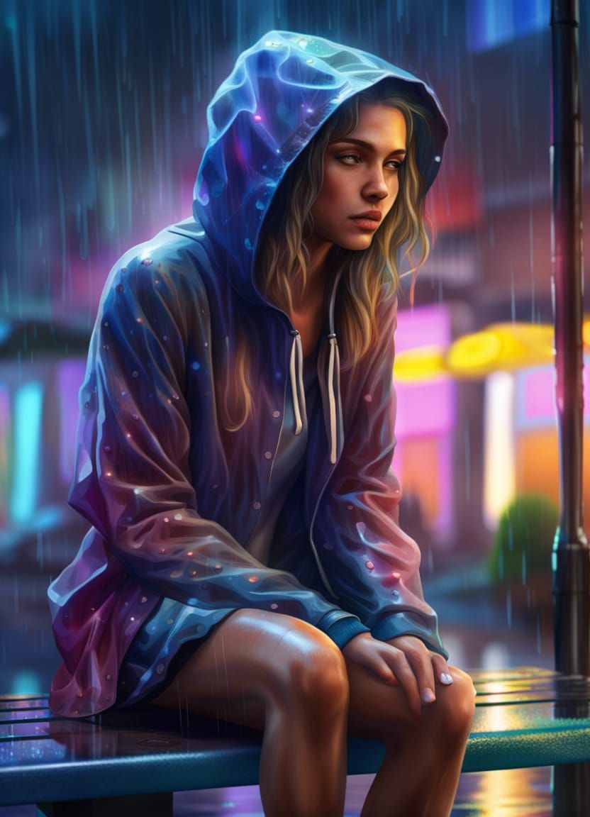 Girl in Rain: Hyperrealistic Splash Art