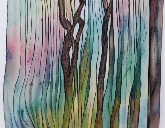 Weeping Willow Tree: Intricate Ink and Watercolor Drawing