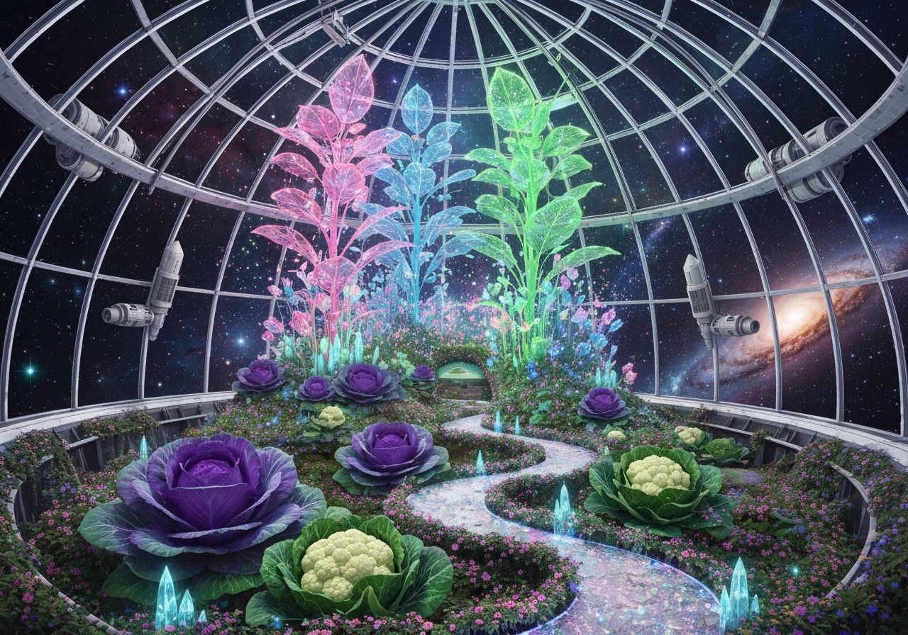 Surreal Garden Inside Interstellar Spaceship in Futuristic S...