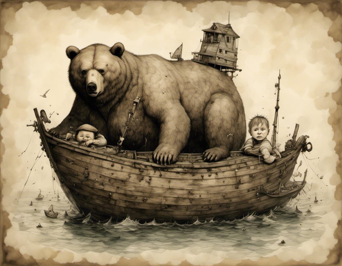 Tiny Boat, Giant Bear: A Surreal Attack