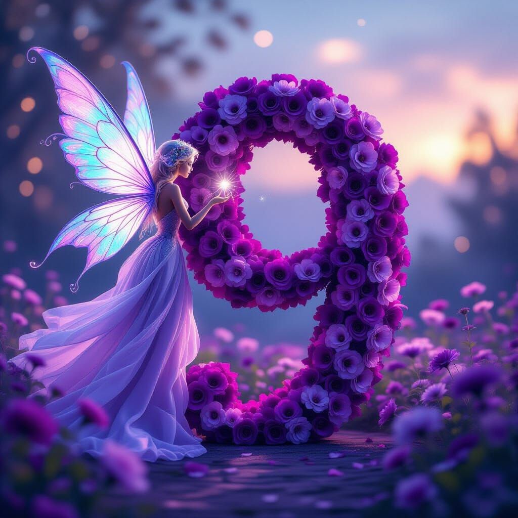 Ethereal Fairy Beside Purple Carnation Number 9