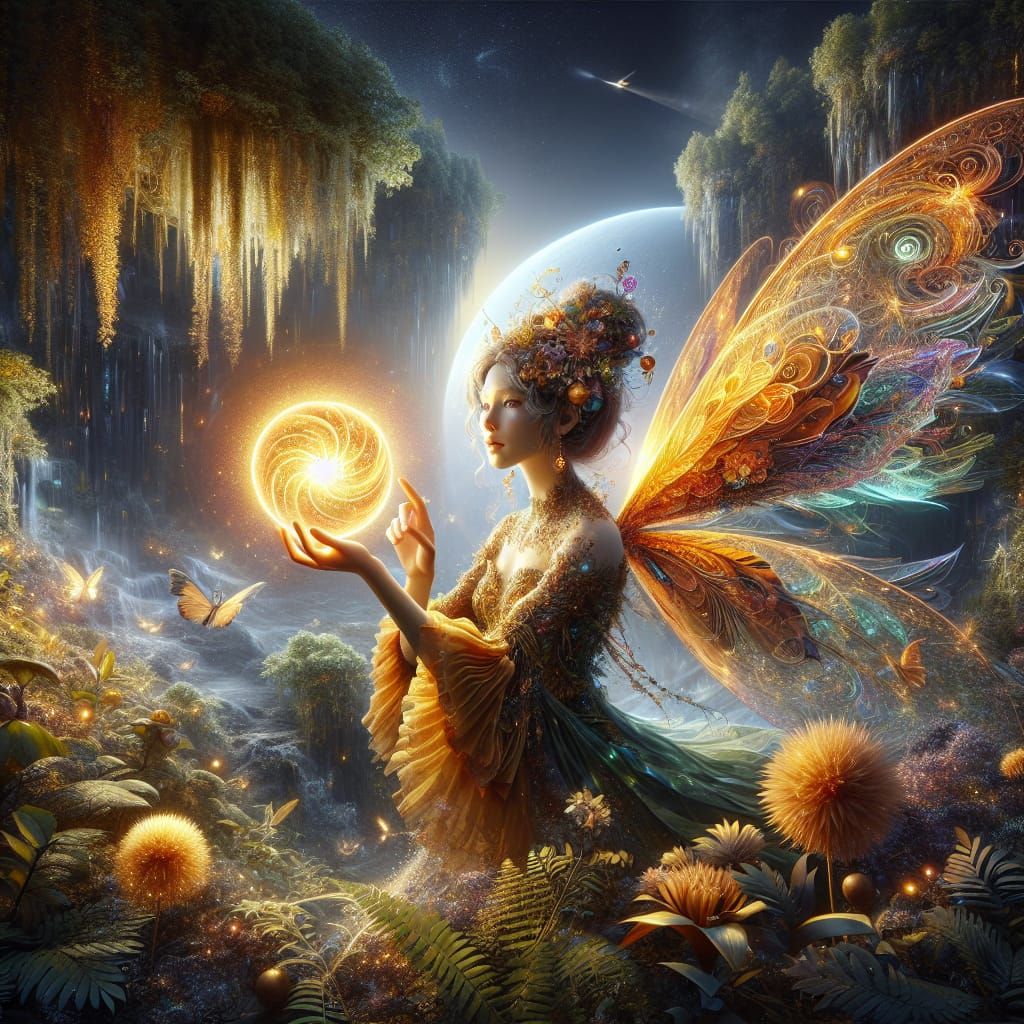 Enchanting Fairy with Sunlight Orb in Fantasy Realm