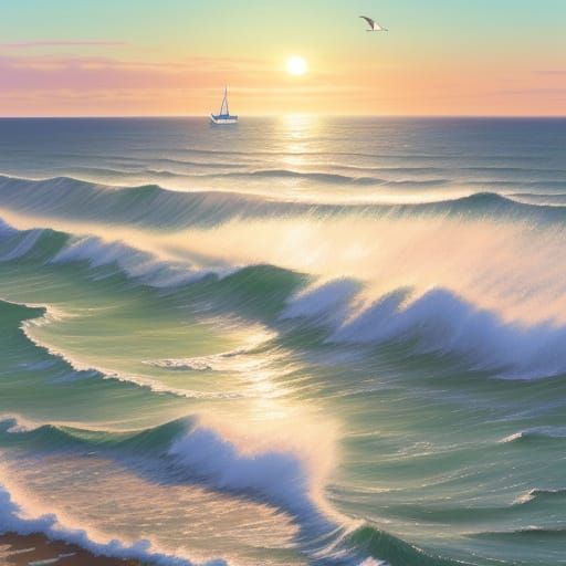 Seaside Impressionism with Seagulls and Boat