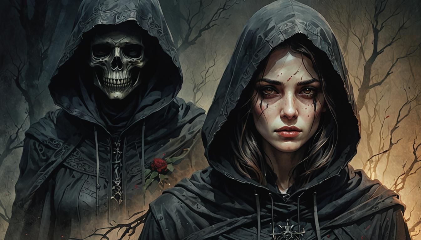 Maiden and Death: Hyperrealistic Concept Art