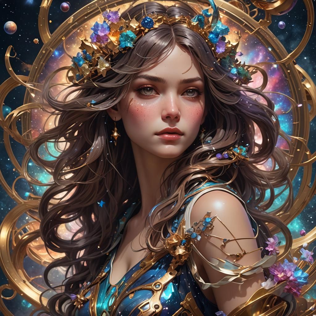 Galaxies Portrait in Hyperdetailed Art Style