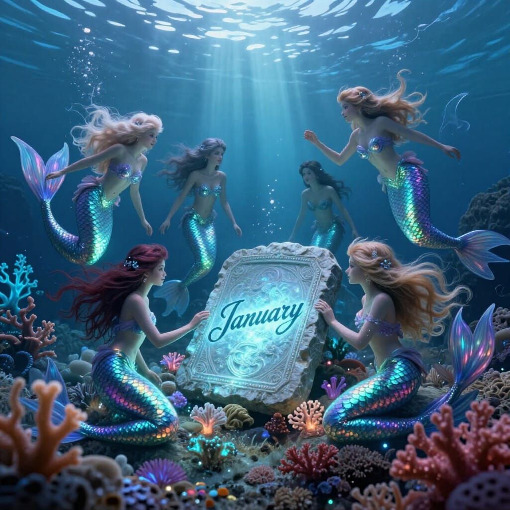 Ethereal Mermaids Gather Around January Tablet
