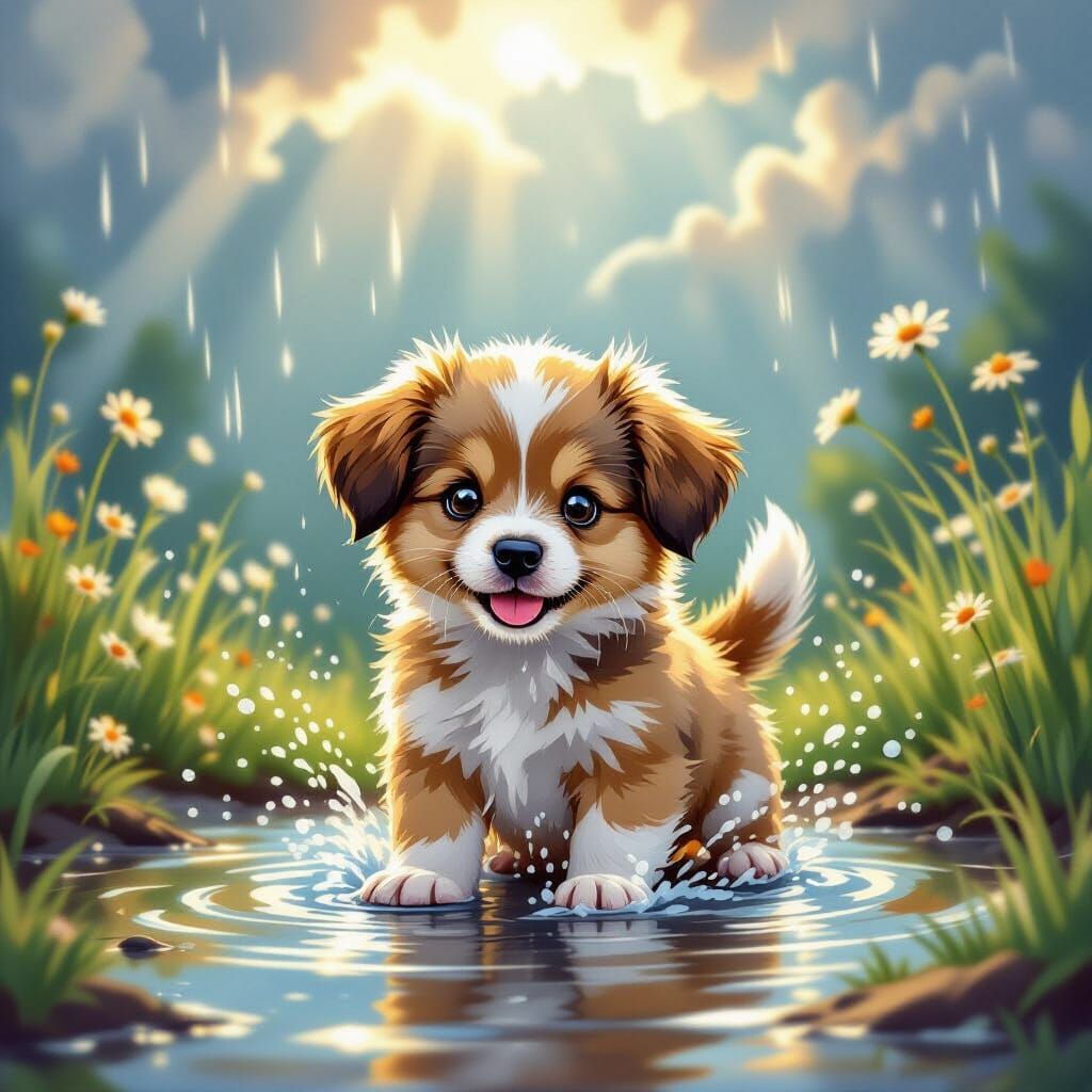 Puppy's Joyful Summer Rain Adventure