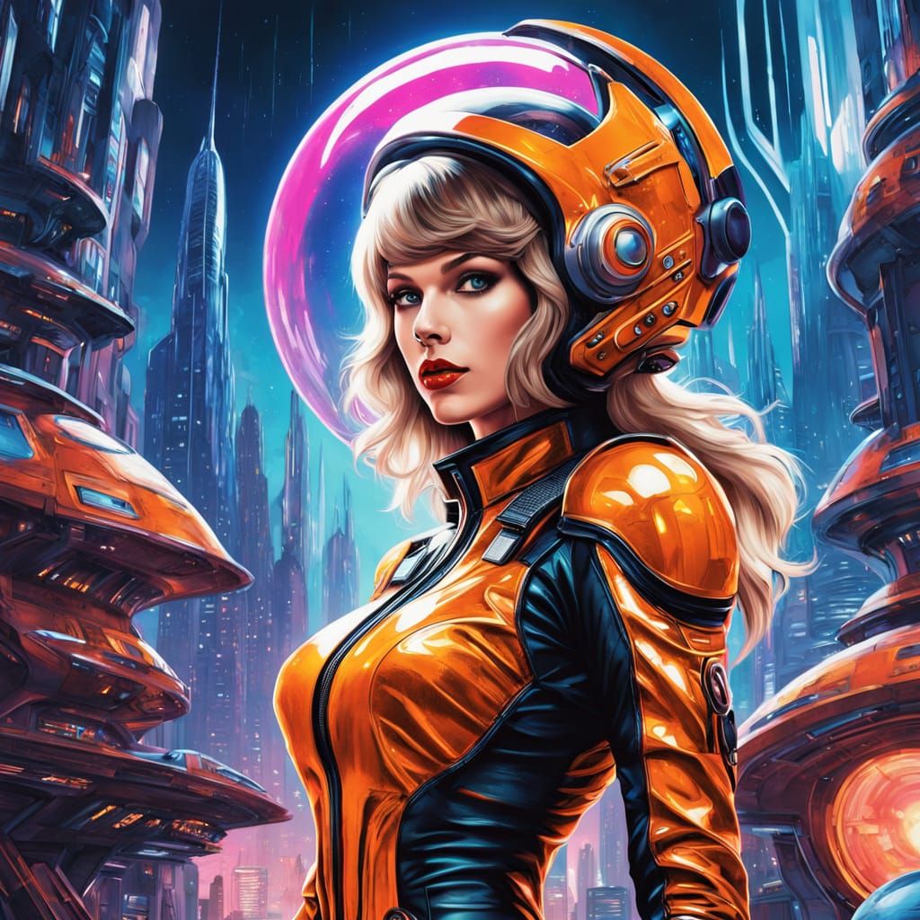 Taylor Swift as Futuristic Space Explorer in Bold Portrait