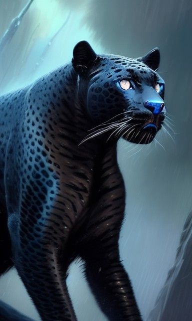 Black Jaguar Portrait in Ethereal Style
