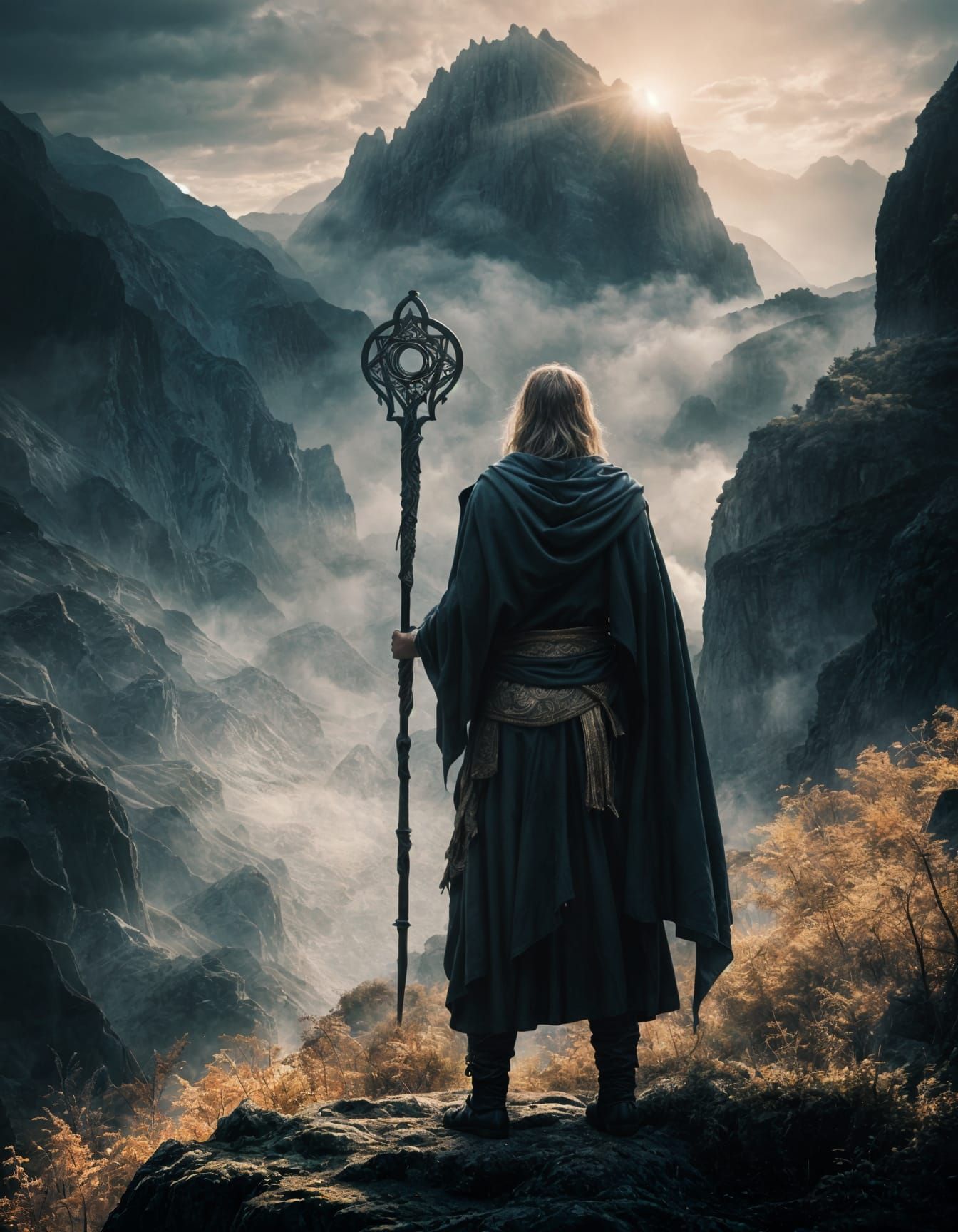 Celtic Warlock Conjuring Magic at Mountain Temple