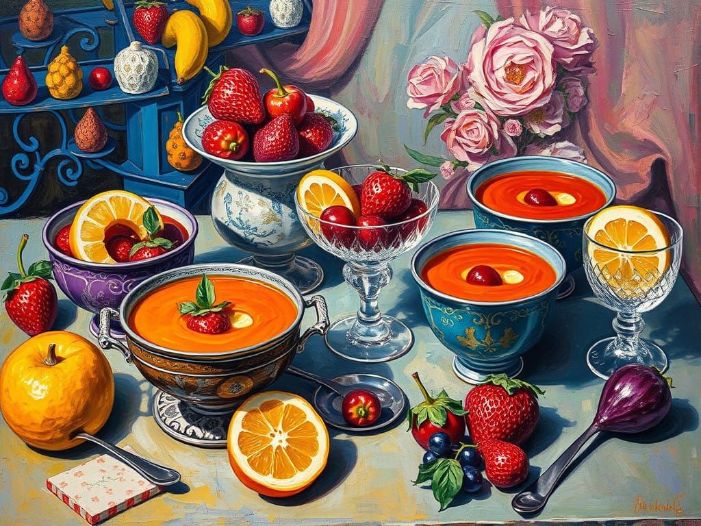 Neo-Impressionist Fruit Still Life in Vibrant Colors