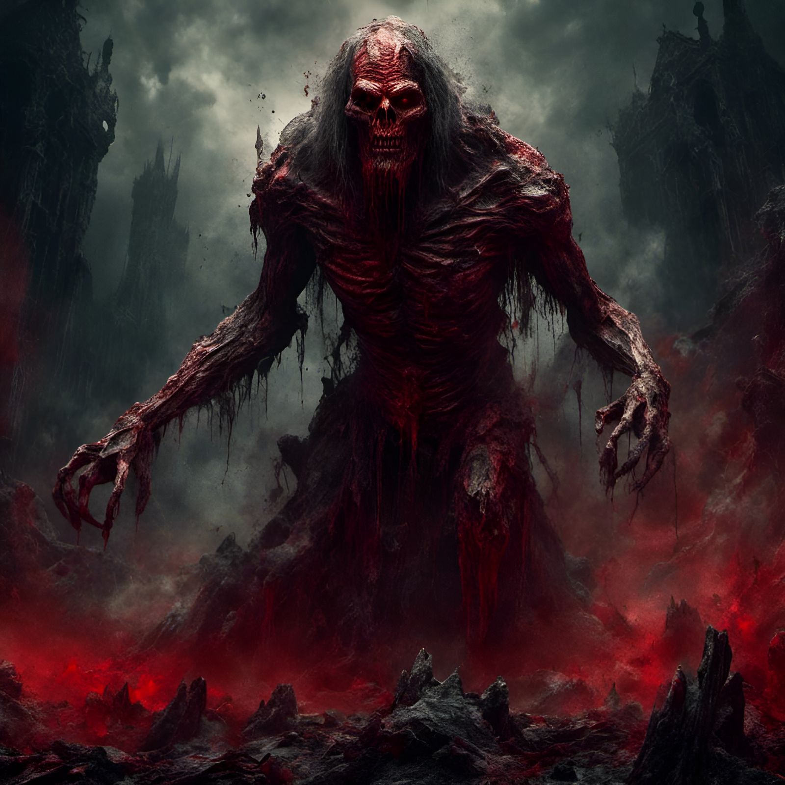 Giant Zombie Statues in Macabre Illustration