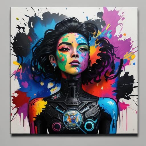 Robot Woman Carousel in Graffiti Splash Art