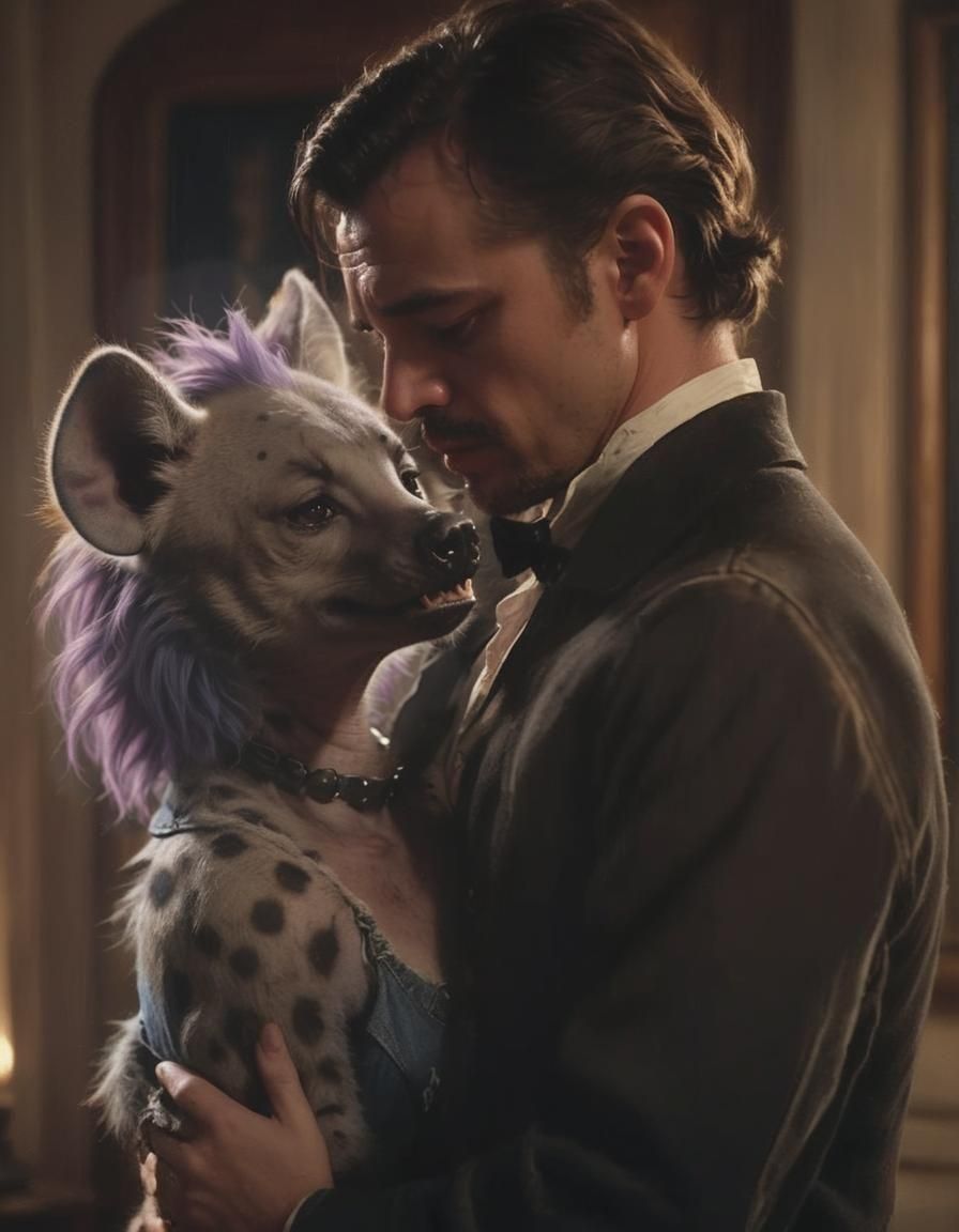 Passionate Hyena Embrace in Photorealistic Film Grain
