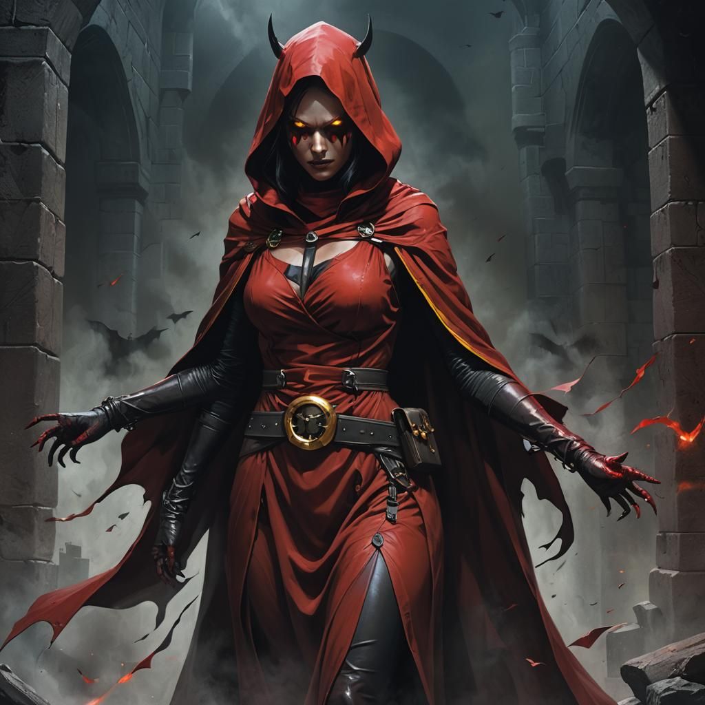 Red Hooded Woman in Dark Witch Dungeon
