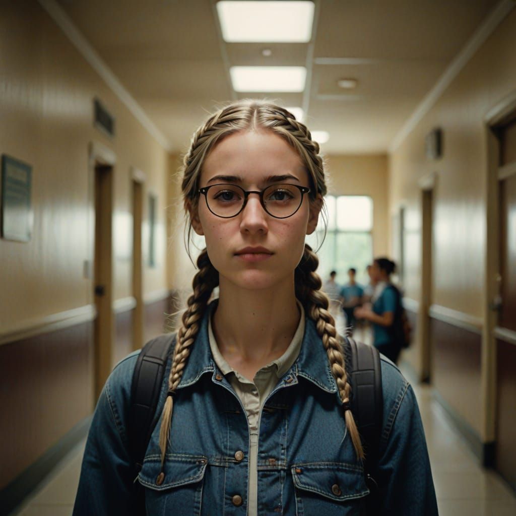Hyperrealistic Portrait of a Young Woman with Braided Hair