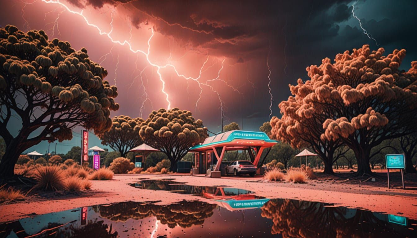 Futuristic Beauty in Neon Sun Storm