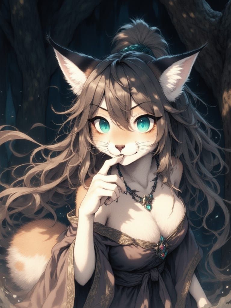 Fantasy Lynx in Abstract Expressionist Double Exposure Art