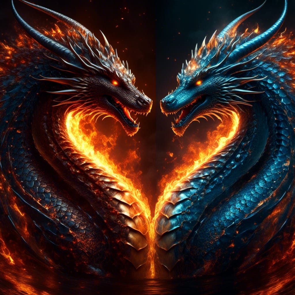 Elemental Dragon Mirror Image in Dark Fantasy Style