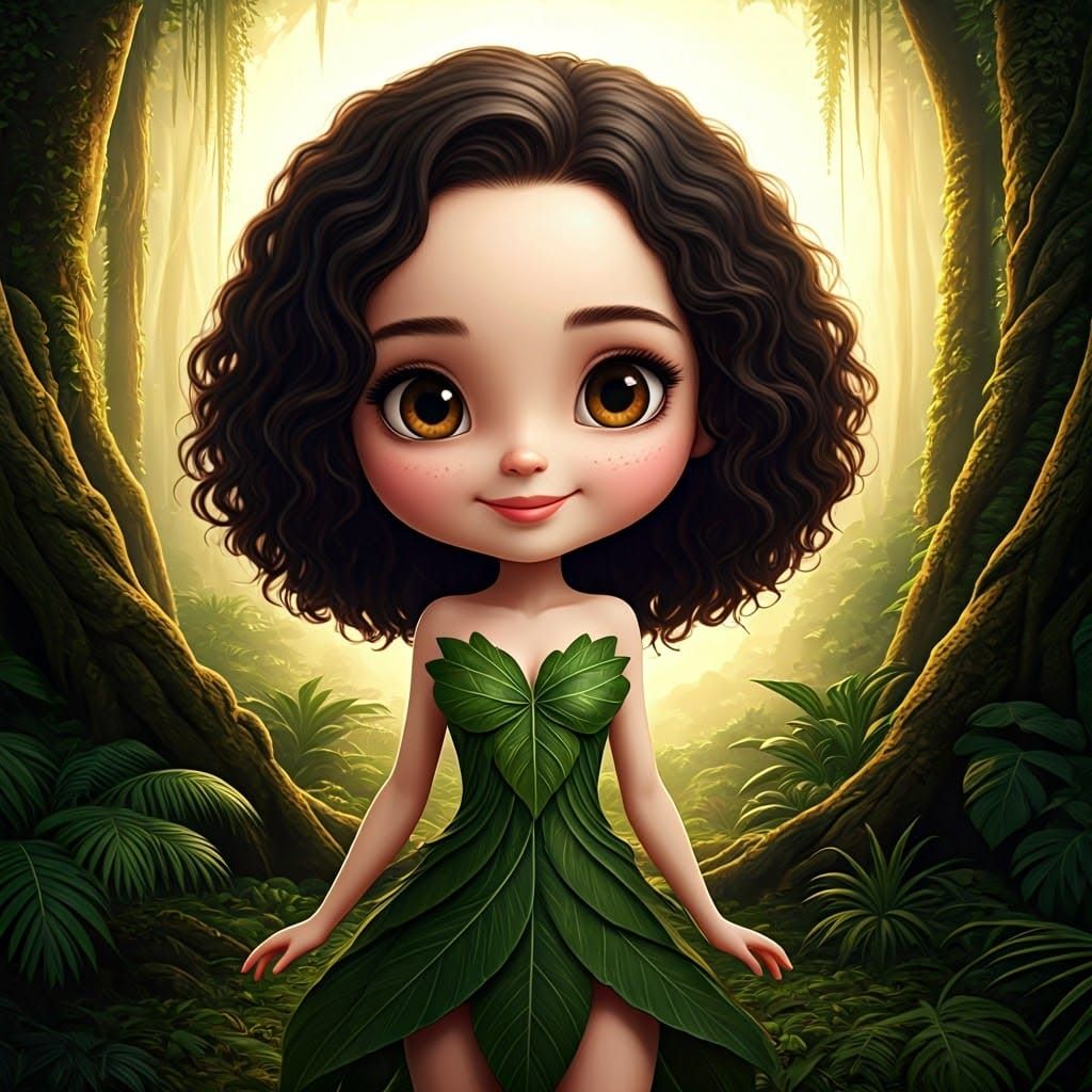 Chibi Eve in Rainforest, Pixar-Inspired 3D Render