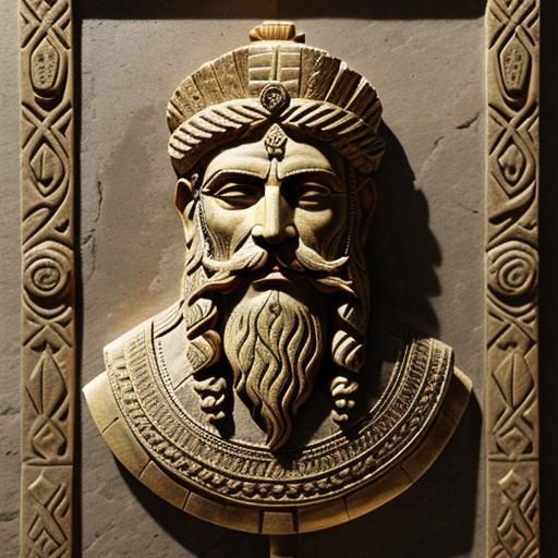 Mesopotamian King Relief Sculpture with Laurel Wreath