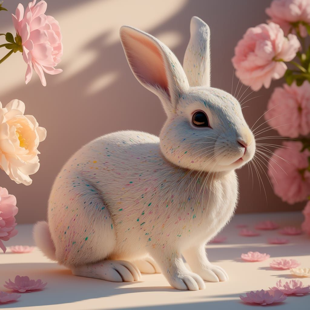 Vibrant Painted Bunny Amidst Pastel Flowers