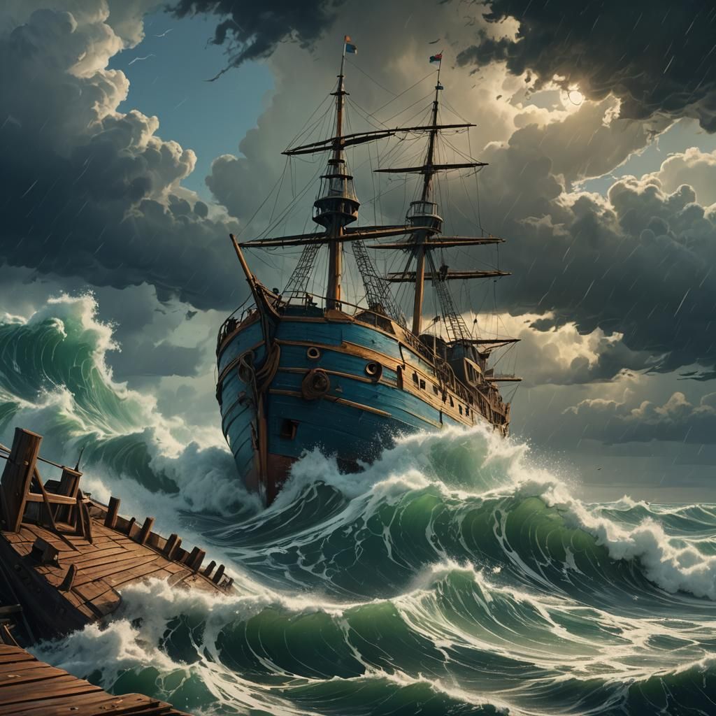 Ship on Stormy Seas: Maritime Concept Art