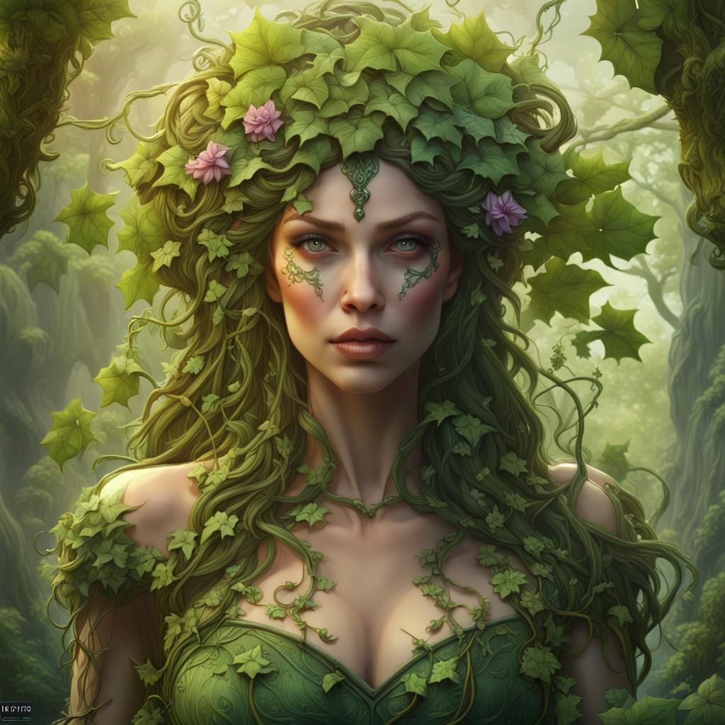 Dryad Tarot Card with Vines and Blossoms