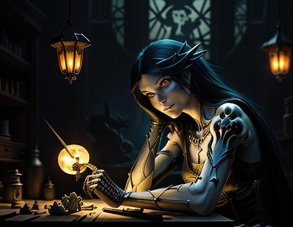 Furry Skeleton Repairs Femur: Dark Fantasy Digital Art