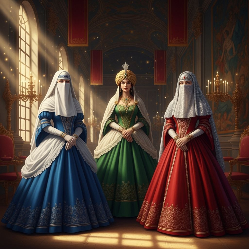 Regal Princesses in Opulent Ball Gowns and Veils