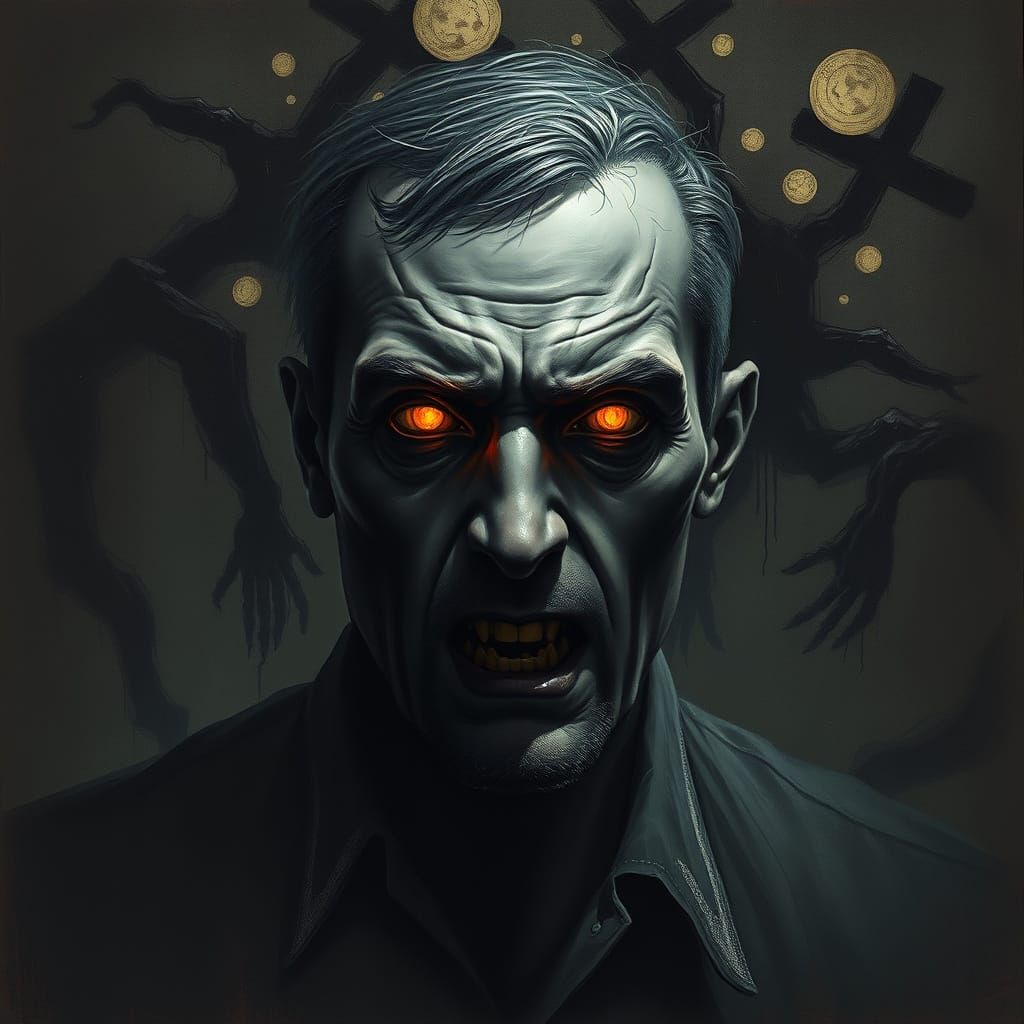 Dark Portrait of a Malevolent Mind in Gothic Etching Style