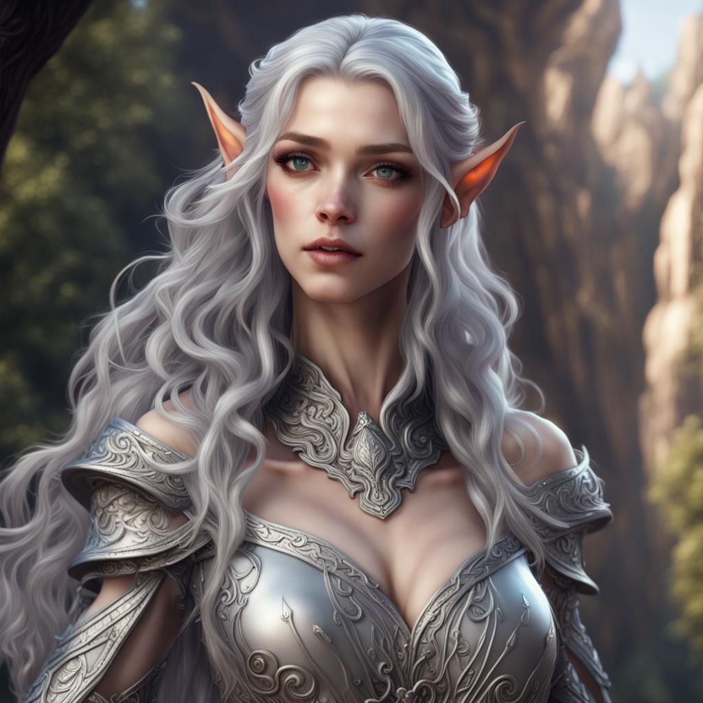 Beautiful Silver Haired High Elf Fantasy Art