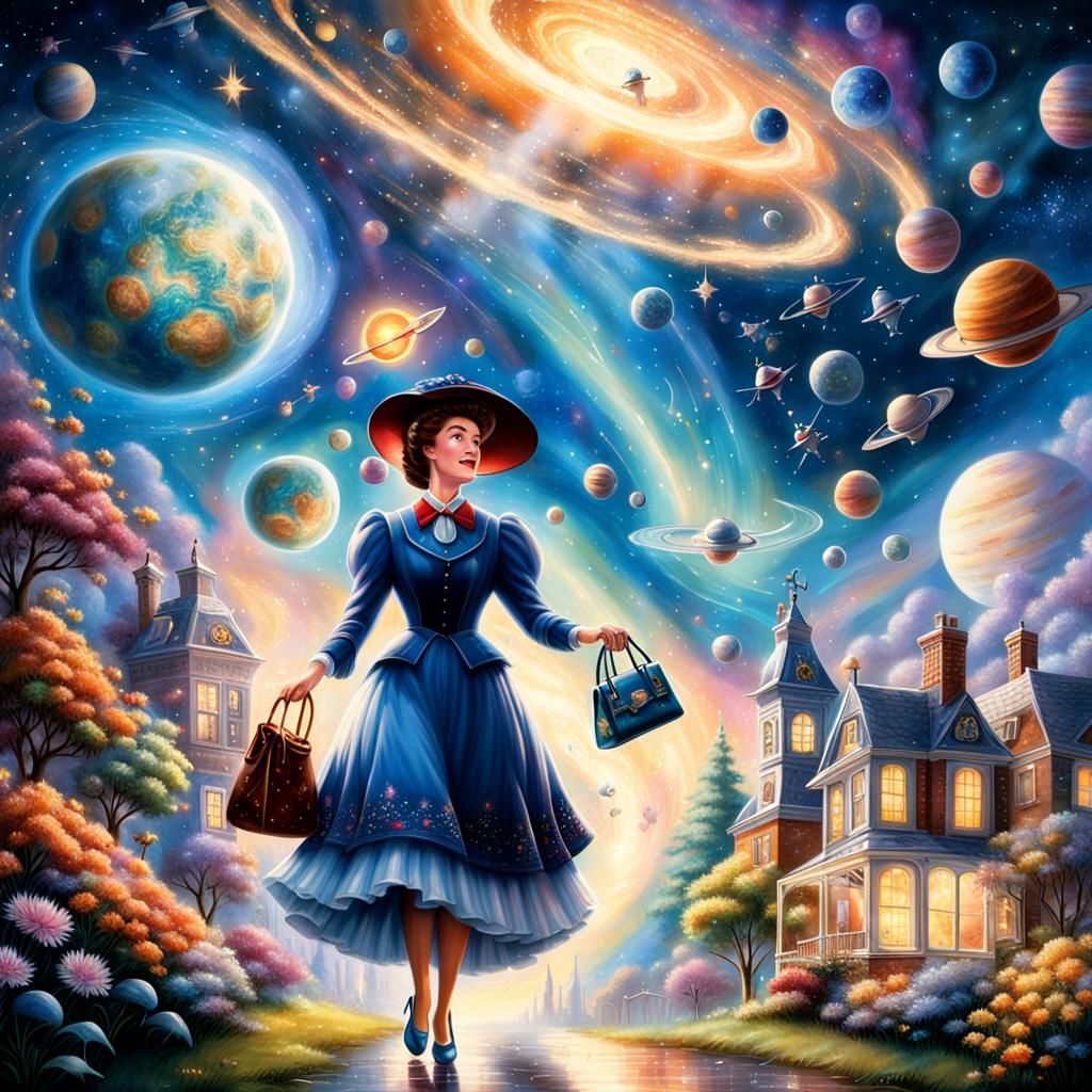 Magical Nanny in Outer Space Fantasy Art